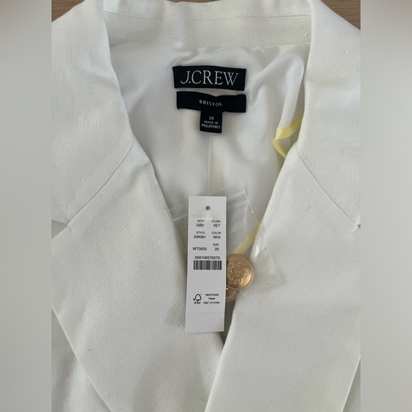 Jcrew Bristol Blazer In Stretch Linen Blend Double Breasted White Sz 20 NWT - Picture 5 of 8